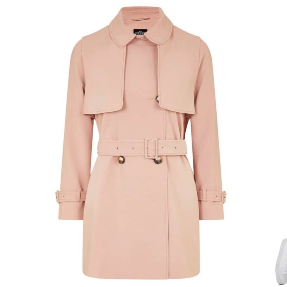 Topshop Pink Belted Double Breasted Trench Coat
